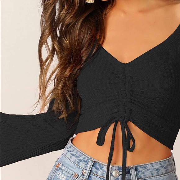 Drawstring Crop Long Sleeved Top - Picture 2 of 5